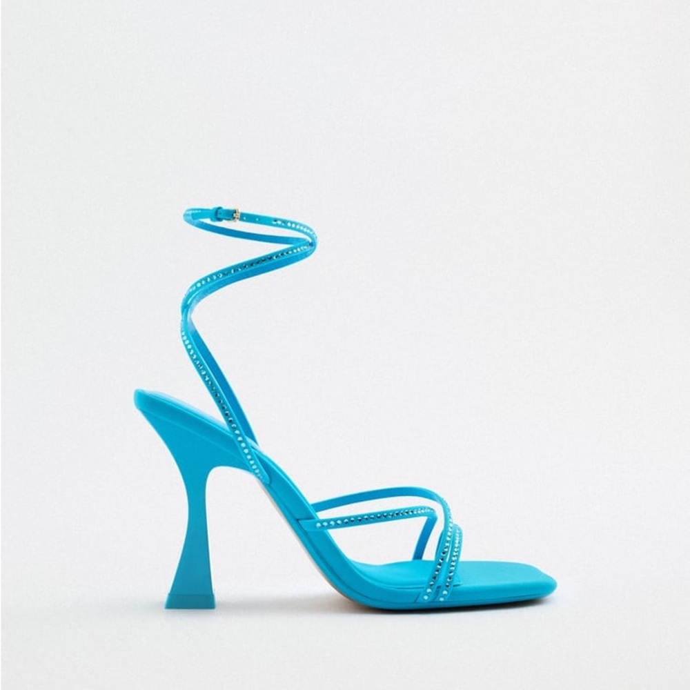 Zara Blue High Heel Rhinestone Sandals - Picture 15 of 17
